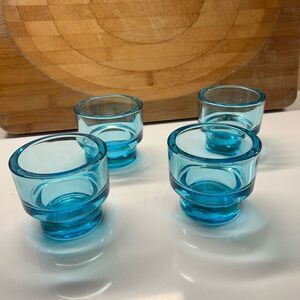 vintage mid century “on the rocks” bar glasses. Capri blue excellent condition